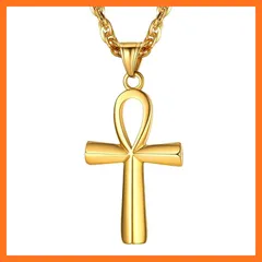 【新品】 [Suplight] ネックレス メンズ ゴールド k18金 サージカルステンレス エジプト十字 アンク クロス ペンダント エジプト アクセサリー 1