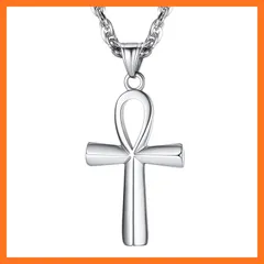 【新品】 [Suplight] ネックレス メンズ シルバー ステンレス 金属アレルギー対応 エジプト十字 アンク クロス ペンダント エジプト アクセサリー 1