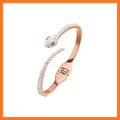 【新品】 Braw 蛇形 ブレスレット レディース ピンクゴールド 人気 プレゼント 18k ジルコニア フリーサイズバングル 蛇 スネークブレスレット 開け口 おしゃれ 奥さん 恋人 ファッションアクセサリー (ピンクゴールド) 0
