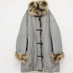 BALMAIN　バルマン　ダウンコート　ロング　フォックスファー　ナイロン　ポリエステル　グレー　レディース　L　b00581