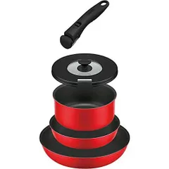 サーモス デュラブルシリーズ 取っ手のとれるフライパン5点セットCA ガス火専用 ブライトレッド KSC-5A BTR