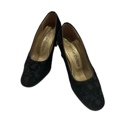  YVES SAINT LAURENT イヴサンローラン　ブラックベロア　パンプス　花柄刺繍【Z1777】