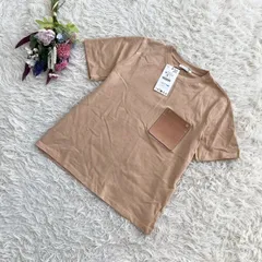 新品未使用『ZARA』ザラ　コントラストポケット付きTシャツ　半袖　クルーネック　ベージュ(M)