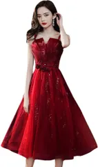 新品 [JINZUOMA] レディース パーティードレス イブニングドレス ドレス 結婚式ドレス 花嫁ドレス ロングドレス ミドル丈ドレス チュールドレス ワンピース フォーマル スパンコール レース エレガント オフショルダー 結婚式 発表会 演奏会 披露宴