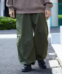 FREAK'S STORE(フリークスストア) ワイド ストレート カーゴ パンツ オリーブ L