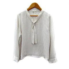 ナチュラルビューティーベーシック NATURAL BEAUTY BASIC ブラウス シャツ 長袖 ボウタイ ストライプ柄 プルオーバー S 白 ホワイト /SY31