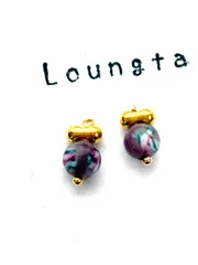 4231とんぼ玉ピアス 一粒ピアス 樹脂ピアス パープル