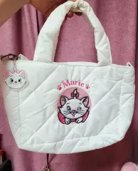 ディズニー マリ 猫 ダウン キルティング トートバッグ (キーホルダー 贈呈) 白 ショルダーバッグ クロスバッグ