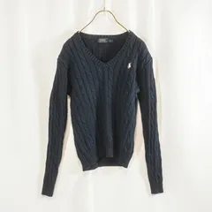 Polo Ralph Lauren ポロラルフローレン Vネック セーター ケーブルニット ネイビー Sサイズ レディース 薄手 コットン100% 定番 ポニー刺繍 正規品