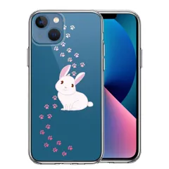 iPhone13 ケース クリアうさぎ フットプリント スマホケース 側面ソフト 背面ハード ハイブリッド