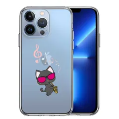 iPhone13Pro ケース クリアサックス ねこ スマホケース 側面ソフト 背面ハード ハイブリッド
