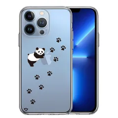 iPhone13Pro ケース クリアパンダ フットプリント スマホケース 側面ソフト 背面ハード ハイブリッド