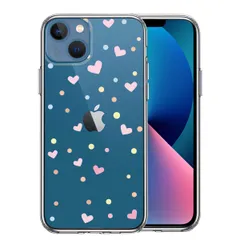 iPhone13 ケース クリアハート と 水玉 スマホケース 側面ソフト 背面ハード ハイブリッド