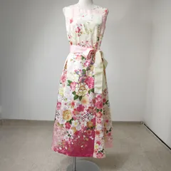 B 全体柄 振袖ドレス ノースリーブ 着物リメイクワンピース 黄×ピンク