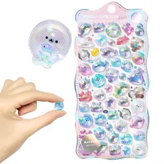 HAKONA シール 可愛い3d立体ごほうび 女の子 おしゃれ6枚セットデコ ご褒美 空気入り中空スマホケース ステッカー 手帳用 diy用 水筒用 手芸用品 贈り物 (虹の浮き彫りシール-06, 1枚セット)