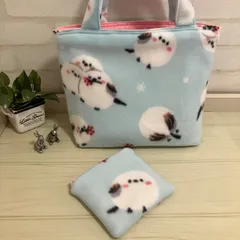 ❤️シマエナガが可愛いトートバッグとポーチ＊フリースブルー＊ふわふわ＊