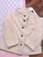 アイボリー フリース ボア ボタン ジャケット