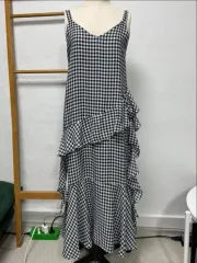 ギンガム CHECK フリル ビスチェ ノースリーブ レイヤード バックPOINT Long ONE PIECE