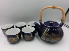 【TAKA66-36】◇茶器セット　鳥の模様　青　急須1個　湯飲み5個