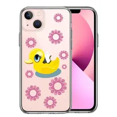 iPhone13mini ケース クリアアヒルちゃん あひる ピンク スマホケース 側面ソフト 背面ハード ハイブリッド