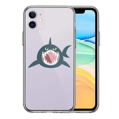 iPhone11 ケース クリア サメ リンゴ飲み込む スマホケース 側面ソフト 背面ハード ハイブリッド