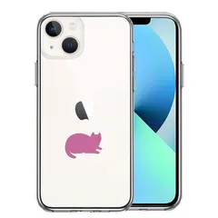iPhone13mini ケース クリアにゃんこ 伏せ ピンク スマホケース 側面ソフト 背面ハード ハイブリッド