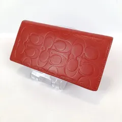 美品 COACH コーチ 長財布 レッド系 シグネチャー エンボス 二つ折り 大容量 レディース