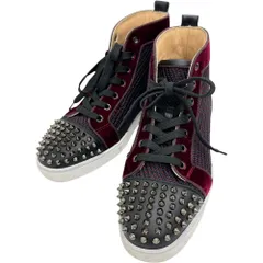 【Christian Louboutin/クリスチャンルブタン】LOU SPIKES ORLATO ハイカットスニーカー スニーカー レザー/ファブリック ワインレッド/ブラック/ガンメタリック金具 メンズ 【中古】【真子質店】【BL】