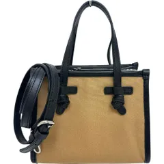【GIANNI CHIARINI/ジャンニキャリーニ】ミニトート  2WAY ハンドバッグ キャンバス/レザー ベージュ/ブラック/シルバー金具 レディース 【中古】【真子質店】【BL】