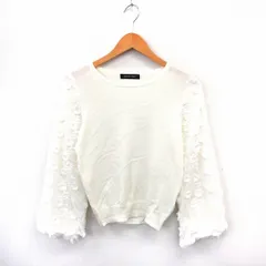 クイーンズコート QUEENS COURT ニット セーター 丸首 刺繍 総柄 ウール混 長袖 2 アイボリー 白 /TT47