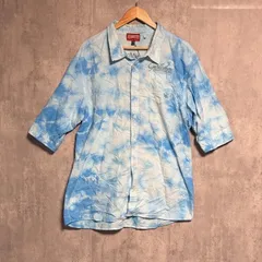 【希少XXL】GOTCHA ガッチャ タイダイ染め 7分袖 シャツ 青 白 刺繍 バックロゴ サーフ ストリート ◆ 大きいサイズ ビッグサイズ ゆるだぼ 総柄 海 夏 爽やか 派手 カリフォルニア 西海岸  激レア 2XL