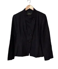  Leilian レリアン　ノーカラージャケット　レディース　ストライプ　ブラック　黒　サイズ9【Z1782】