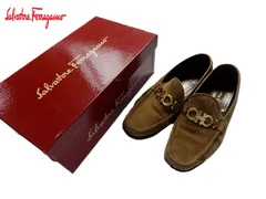 ●【箱付き最安値】Salvatore Ferragamo 　サルヴァトーレ フェラガモ　BABS ダブルガンチーニ スウェードパンプス/mo-A-215-6139-1.4/高級/お洒落/正規品/本物/イタリア スエード素材のブラウンローファー、金色のバックル