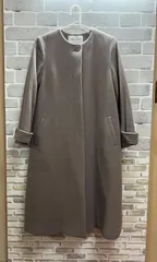 【H3-70】◇ NATURAL BEAUTY BASIC　PSサイズ　ノーカラー ウールコート　ベージュ　無地