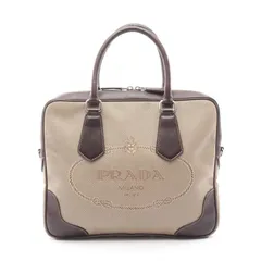 プラダ PRADA ハンドバッグ ベージュ/ブラウン キャンバス レザー ジャガードロゴ ブリーフケース レディース Used B