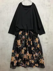 GOLD JAPAN ゴールドジャパン nw-23039 大きいサイズ オーガンジー花柄スクエアネックドッキング ワンピース sizeLL-3L/黒 ■■ レディース