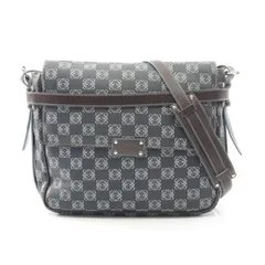 ロエベ LOEWE ショルダーバッグ アナグラム ネイビー PVCコーティングキャンバス レザー アナグラム ショルダーバッグ レディース Used B