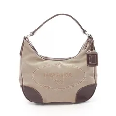 プラダ PRADA ショルダーバッグ ブラウン キャンバス レザー ロゴジャガード ワンショルダー レディース Used B