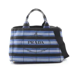 プラダ PRADA トートバッグ CANAPA カナパ ブルー/ブラック キャンバス カナパ 2wayトート レディース Used B