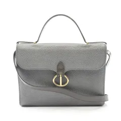 ディオール Dior ハンドバッグ グレー レザー CDロゴ プッシュロック ショルダー レディース Used B