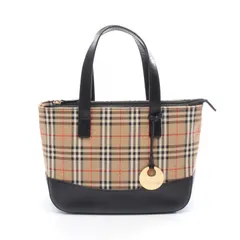 バーバリー BURBERRY ハンドバッグ ノバチェック ブラック/ベージュ/レッド キャンバス レザー ノバチェック ハンド レディース Used A