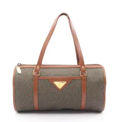 イヴ・サンローラン YVES SAINT LAURENT ハンドバッグ カーキ/ブラウン PVCコーティングキャンバス レザー ドラムバッグ バッグ レディース Used B