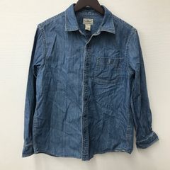 N2007 90ｓ-00ｓ LLBean エルエルビーン デニムシャツ メンズ Ｌサイズ ブルー系 無地 長袖シャツ 綿100％ 秋冬春 胸ポケット付