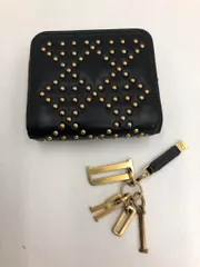 Dior ディオール 33-MA0197 カナージュ チャーム レザー スタッズ コンパクトウォレット 二つ折り 財布 ネイビー ■■◎レディース