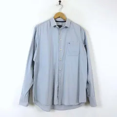 エンポリオアルマーニ EMPORIO ARMANI シャツ ドレスシャツ ワイシャツ 長袖 メタル ロゴ L 42 くすみブルー ブルーグレー