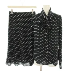 ブルックスブラザーズ BROOKS BROTHERS セットアップ 上下 シャツ ブラウス ボウタイ 長袖 スカート ロング フレア イージー ウエストゴム ドット柄 タグ付き USA0 黒 ブラック 白 ホワイト /YT