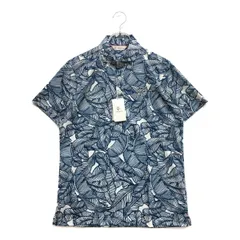 未使用品 メンズ アンパスィ and per se 半袖ポロシャツ M 紺×白 ネイビー 総柄 リーフ柄