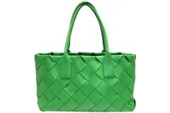 BOTTEGAVENETA ボッテガヴェネタ イントレチャート ハンドバッグ グリーン カーフ ゴールド金具 美品 中古 4b012367