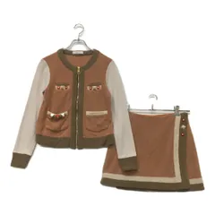 中古 レディース マークアンドロナ MARK&LONA セットアップ M ピンクベージュ系 長袖ノーカラージャケット＆スカート