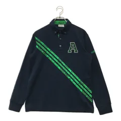 中古 メンズ アディダスゴルフ adidas GOLF 長袖ポロシャツ M 紺×緑 ネイビー×グリーン ボタンダウン